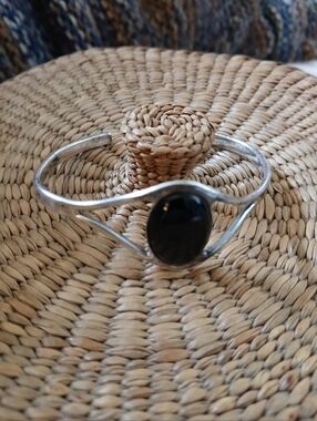 Vintage Silver Tone Geometric Hinged Cuff Bracelet Statement Modernist